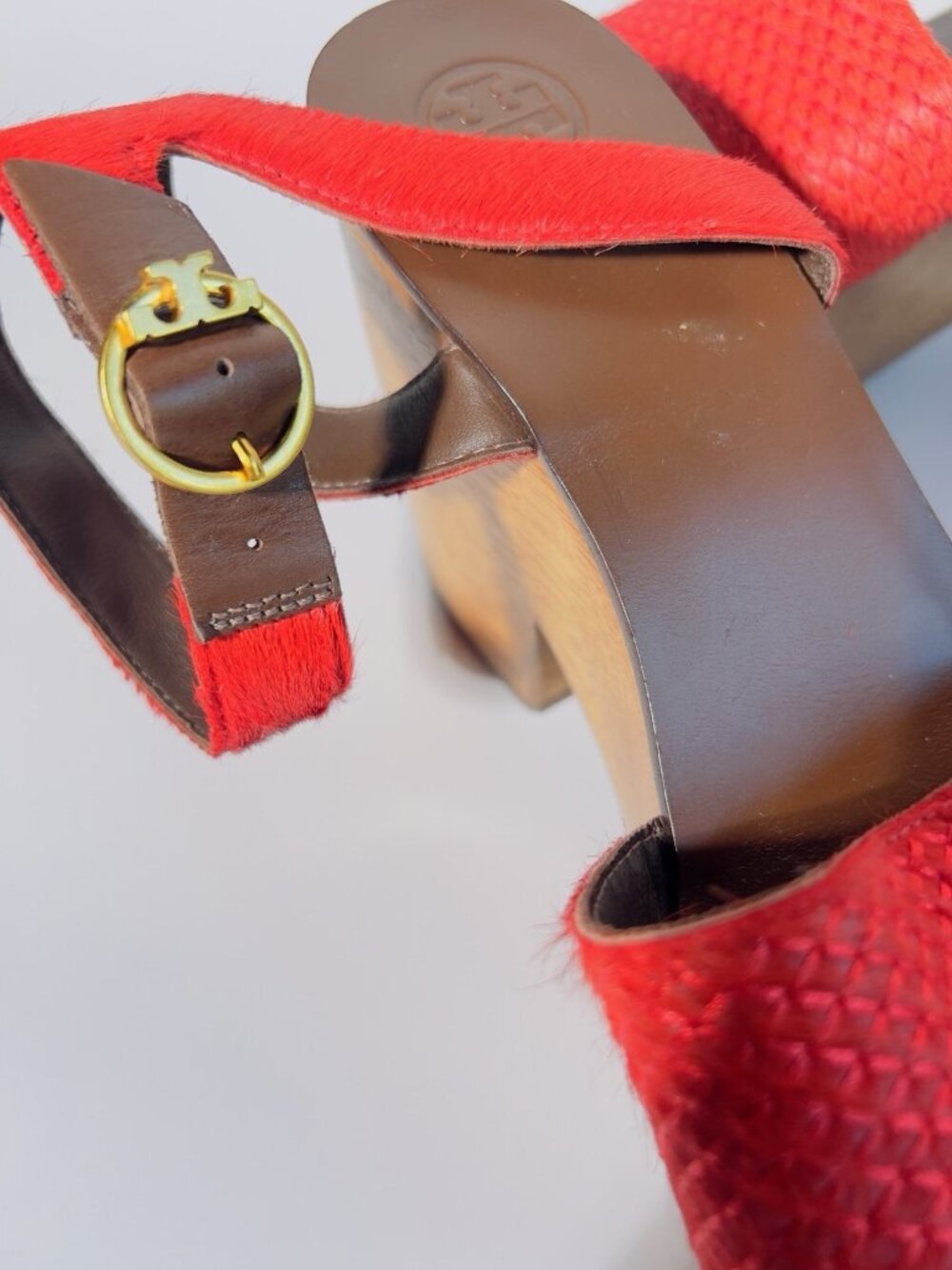Tory Burch Camilla Haircalf Platform Sandals Red Size 6.5 M - Picture 11 of 13